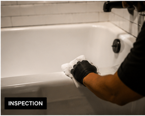 Final inspection of refinished bathtub